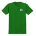 A bright green short-sleeve crewneck t-shirt with the words 'ANTI HERO' printed in white block letters on the left chest, displayed on a solid white background.