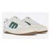 Side angle view of a white Etnies Locut Andy Anderson shoe with green E and the text etnies.