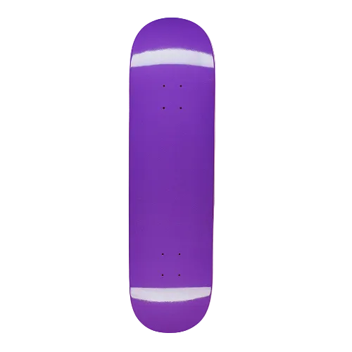 A neon purple FA skateboard with an embossed graphic and logo on a white background. 