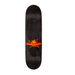 A skateboard deck shown from the top side, featuring a dark black wood-grain finish with a central orange and yellow graphic of a stylized sun and the brand name 'Santa Cruz'.