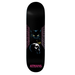 A black deathwish skateboard featuring a cat looking at a skull with the text Athans.