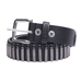 Black belt with bullet-shaped buckle on a white background