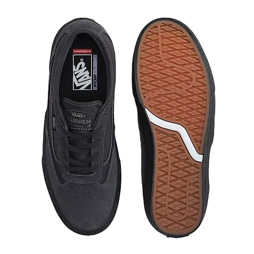 Dark grey sneaker with black sole.