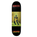 A skateboard deck featuring a black top and bottom with the names 'BAKER' in red at the top and 'CASPER' in yellow/orange at the bottom. The center shows a graphic of a Scorpion character in a yellow and black outfit standing in a green and brown forest scene.