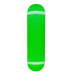 A neon green FA skateboard with an embossed graphic and logo on a white background. 