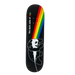 A skateboard deck featuring the 'The Dark Side of Enjoi' design, with a black background, a panda and a vibrant rainbow arch. 