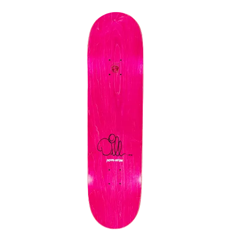 Top of a FA skateboard in pink stain with an the text Dill and Fucking Awesome on a white background. 
