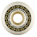 A single skateboard wheel from Bones Wheels X-Formula in off-white, featuring a black and gold chain graphic on the side with text detailing the model and specifications.