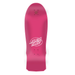 Top of a pink stained santa cruz skateboard featuring a white Santa Cruz logo on a white background. 