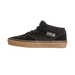 Black high-top sneaker with tan sole on a white background