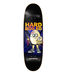 A black Heroin skateboard featuring an egg man holding a shotgun and a baby egg with the text Hard Boiled Heroin Skateboards.