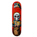 A red Birdhouse skateboard with halloween theme of a kid trick or treating with a hawk skull mask and the text Tony Hawk. 