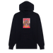 Black hoodie with colorful graphic center chest.
