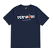 A navy tshirt with the deathwish skateboards logo and the text deathwish it's not over yet in white and red. 