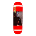 A red Hockey skateboard featuring a picture of black blob and the text Hockey on a white background. 