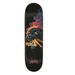 A black Creature skateboard featuring a jaguar head with a 1950's style woman in his mouth flames and smoke coming from the jaguar's head with the words Creature. 