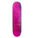 A skateboard deck with a vibrant pink and purple gradient wood grain finish, featuring the Jacuzzi branding near the center, set against a white background.