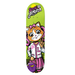 A green Birdhouse skateboard featuring a cat dressed as a cheerlearder and the text Lizzie Armanto.