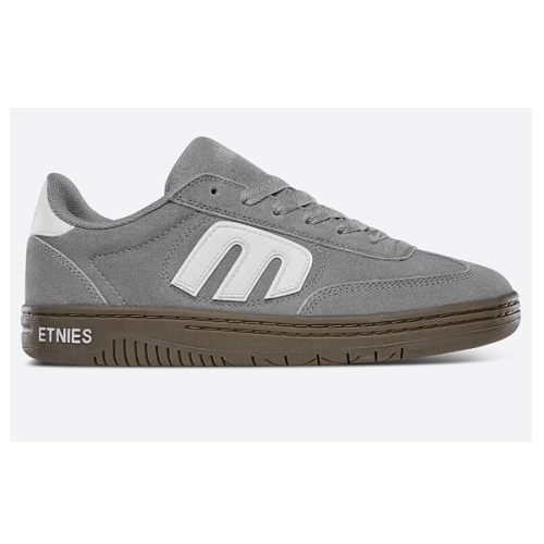 Grey Etnies shoe with dark grey sole.