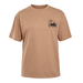 A tan short-sleeve crewneck t-shirt with a small black graphic of western picture of horses on the left chest, displayed on a solid white background.
