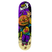 A purple BIrdhouse skateboard featuring a halloween scene of a kid on skateboard with jackolantern head and the text Felipe Nunes.