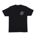 Front of a black tshirt featuring a grey hand holding a pack of pokemon cards with text circling the hand. Text reads Pokemon trading cards game Santa cruz. Text and graphic are white. 