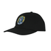 A black snapback hat with a patch featuring the Santa Cruz screaming hand holding a pack of pokemon cards. Text circling the hand in blue in yellow reads Pokemon Trading Card Game Santa Cruz. 