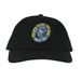 A black snapback hat with a patch featuring the Santa Cruz screaming hand holding a pack of pokemon cards. Text circling the hand in blue in yellow reads Pokemon Trading Card Game Santa Cruz. 