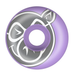 Front of a purple Pig skateboard wheel featuring a large gray and white pig head. 