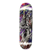 A black Hockey skateboard featuring a silver foil grim reaper with swirls of red and purple on a white background. 