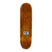 Top of a Hockey skateboard in brown stain with the text Ben on a white background. 