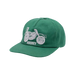 A green Hockey snapback hat featuring embroidered motorcycle and word Hockey on white background. 