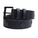 A black textured belt with a matching black buckle, shown coiled on a white background. The belt features a perforated texture, circular logo medallions, and a vertical brand name 'Fallen' embossed on the keeper.
