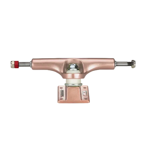 Rose gold skateboard truck on a white background