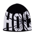 A black Hockey skully beanie with the work hockey wrapping around entire beanie in a broken shattered font. 