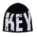 A black Hockey skully beanie with the work hockey wrapping around entire beanie in a broken shattered font. 