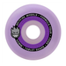 A single lavender purple skateboard wheel with a black and purple center ring, featuring the gray and black Spitfire Wheels logo and white text reading 'SPITFIRE WHEELS - FORMULA FOUR - 99DU - 52MM - TABLET SHAPE'.
