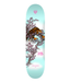 Skateboard deck with a tiger and cherry blossom design on a light blue background