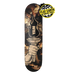 A Pylon skateboard deck featuring a graphic illustration of a hand holding a torch with flames with Yam inside, set against a dark background with a 'Flat Earth Concave Series' sticker overlay in the top right.