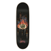 A black Creature skateboard featuring an eyeball with flames for eye lashes and several daggers floating around it with the word Creature. 