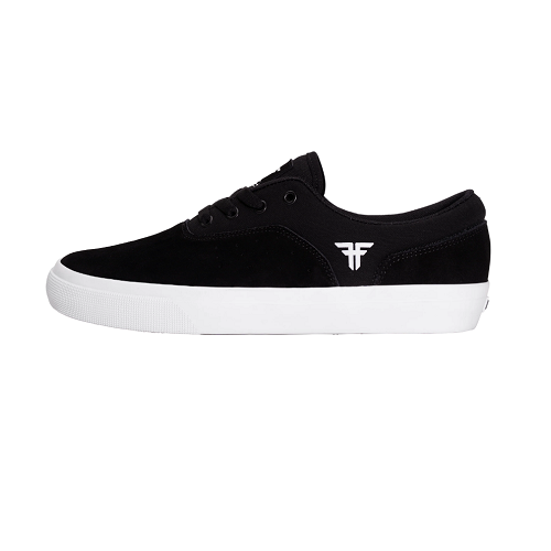 Black sneaker with a white sole on a white background