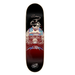 A black Santa cruz skateboard VX deck featuring a cyberize skull on a white background. 