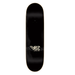 Top view of a black Santa Cruz VX skateboard on a white background. 