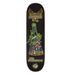 A black Creature skateboard featuring a zombie scene of a castle in the background and 2 zombie scouts in a pentagram holding compasses with the words John Worthington Creature.