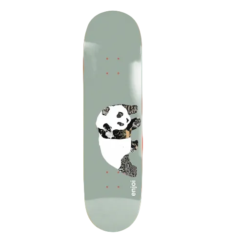 A sage colored Enjoi skateboard featuring the panda with a collage design and the text Enjoi Ryan Townley.