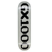 A skateboard deck shown vertically against a plain white background, featuring a metallic grey background with bold black 'GX1000' lettering printed down the center.