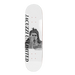 A white skateboard deck with a black graphic of a Louie Barletta and the text 'JACUZZI UNLIMITED' vertically against a white background.