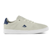 A light gray suede skate shoe with a navy blue heel tab, navy blue logo on the side, and a white rubber sole, shown from a side profile view on a white background.
