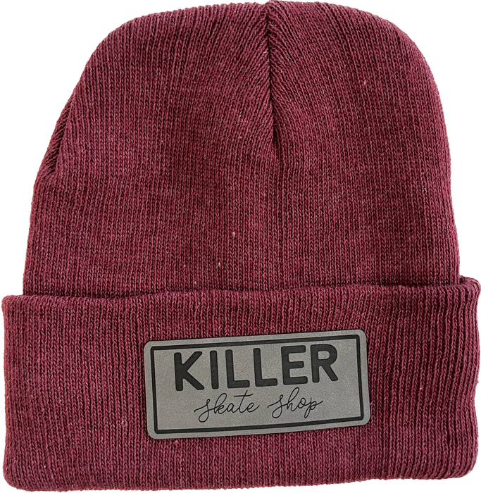 Killer Beanie Sock Hat Leather Patch